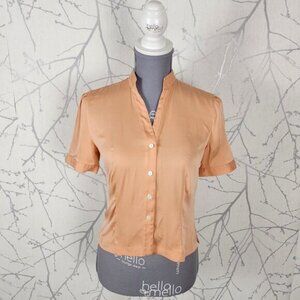 Talbots Pale Orange Silk Stretch Button Up Cropped Blouse